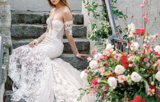 Angela Kim custom wedding dress inspired by Galia Lahav featuring lace and beading details