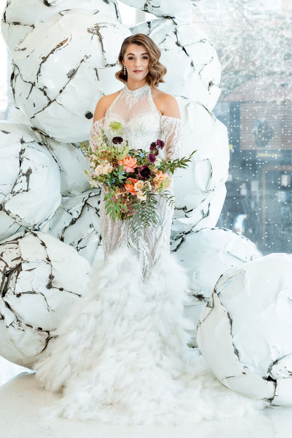 Ayla glamorous couture wedding dress by Angela Kim Couture featuring a halterneck mermaid silhouette with beaded detail