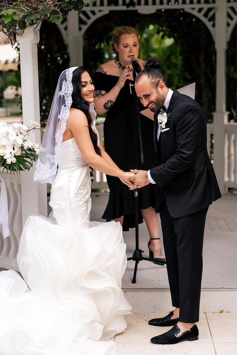 Chelsea's satin mermaid wedding dress by Angela Kim Couture 
