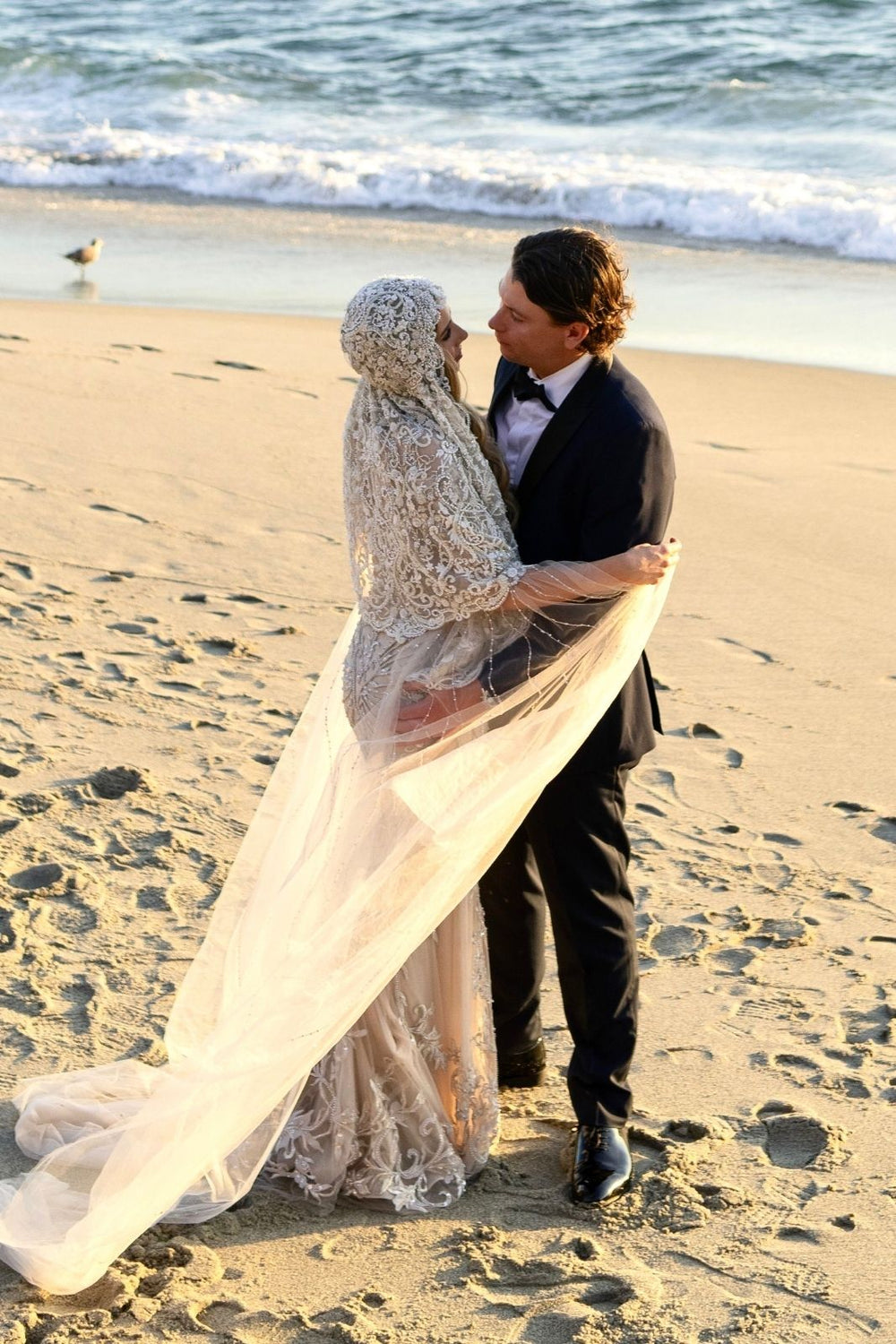 Full bridal look featuring the Gigi couture hand-beaded lace veil by Angela Kim Couture inspired by Padme's Star Wars veil