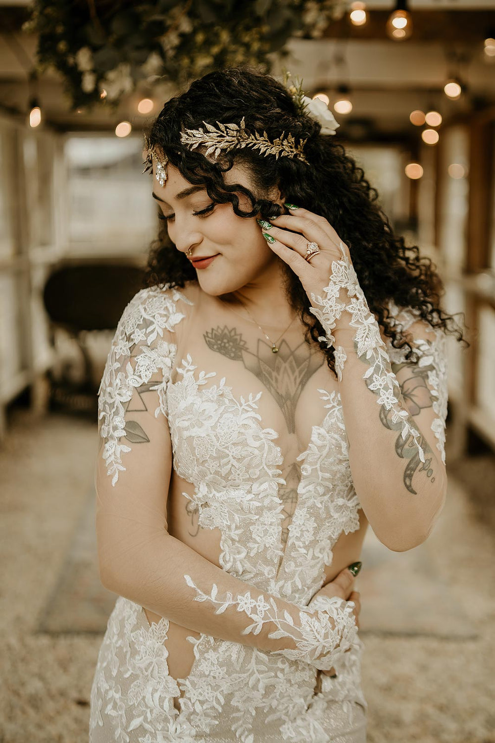 Yume custom couture wedding gown by Angela Kim Couture with illusion neckline and cutout details