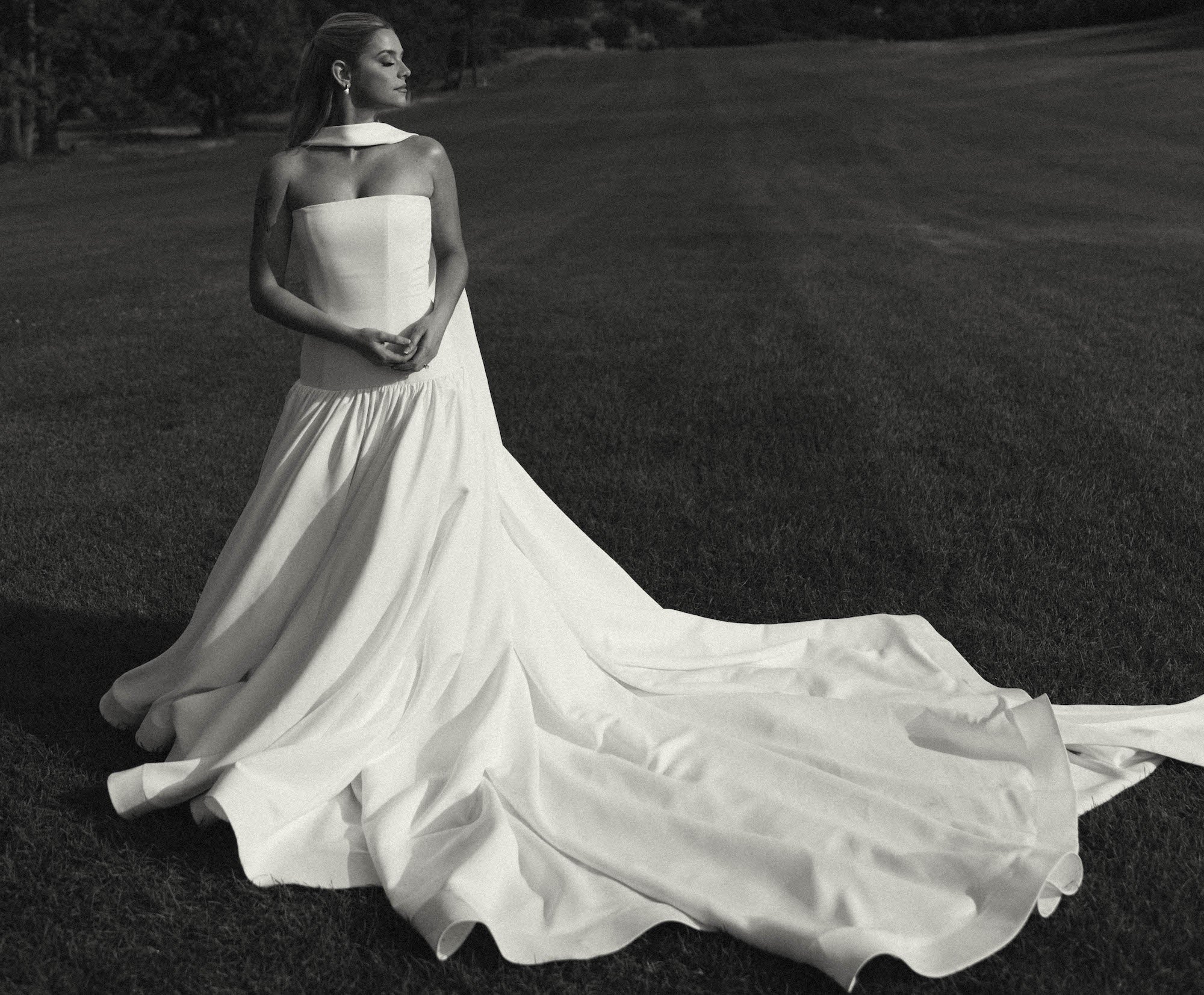 Real bride Hannah wearing her one-of-a-kind custom-designed wedding dress created exclusively by Angela Kim Couture luxury bridal designer