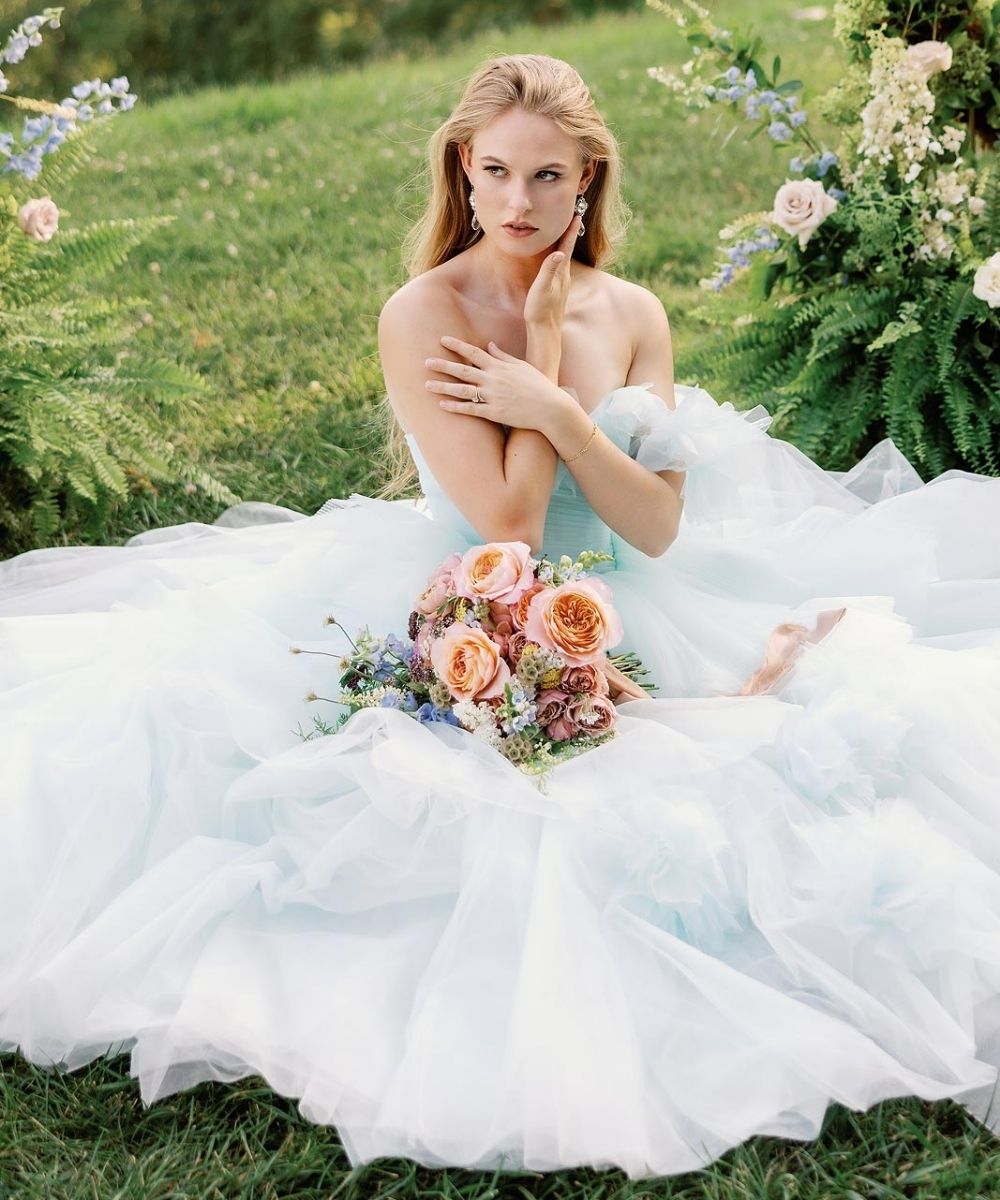 soft blue custom bridal gown by Angela Kim Couture