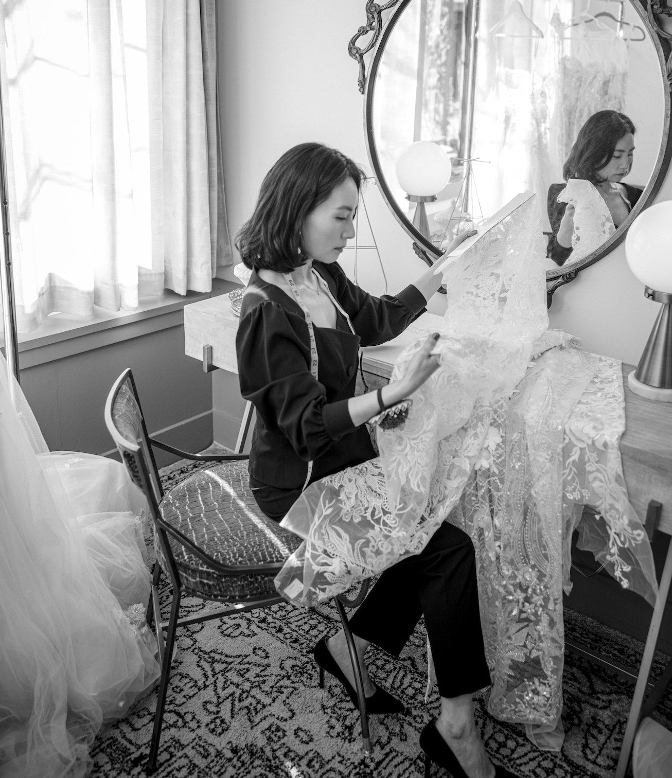 Angela Kim Couture bridal atelier in action – a luxury custom wedding dress studio where every bespoke gown is personally crafted by designer Angela Kim