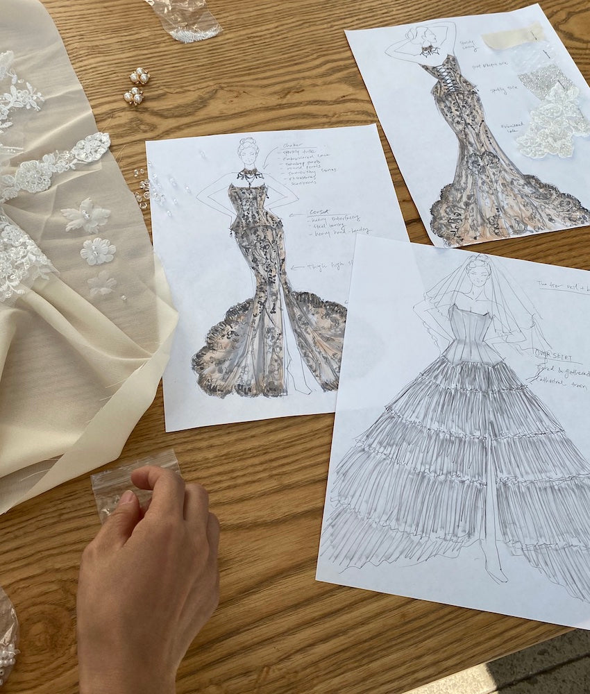 fashion wedding dress drawing Spaghetti Straps Pleated Corset Wedding Dress Sketch main image 1