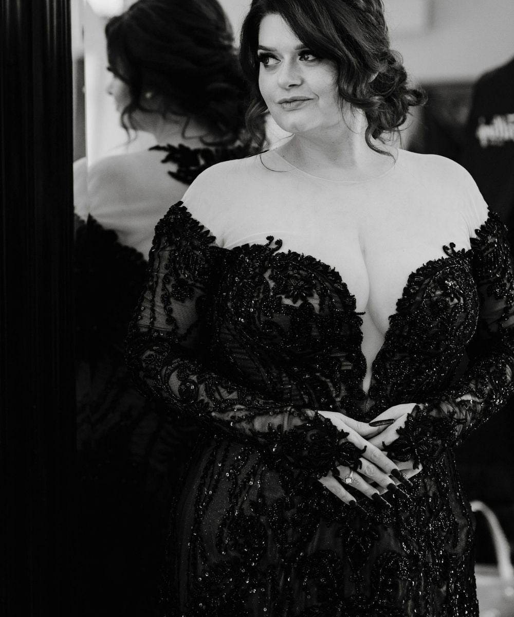 Kati custom black bridal gown by Angela Kim Couture – a beautifully tailored bespoke wedding dress designed from scratch to perfectly fit and flatter the bride