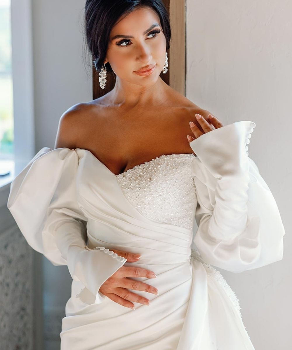 Veronica custom bridal gown by Angela Kim Couture – a glamorous bespoke wedding dress with bold design elements and impeccable couture construction