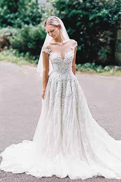 Natalie wearing her custom wedding dress