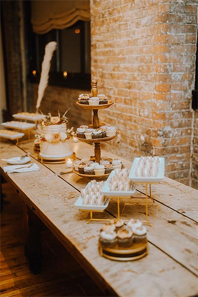 Elizabeth and Jacob's wedding reception dessert table.