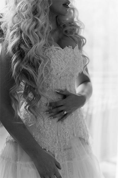 Detail shot of Kaitlin's custom wedding dress.