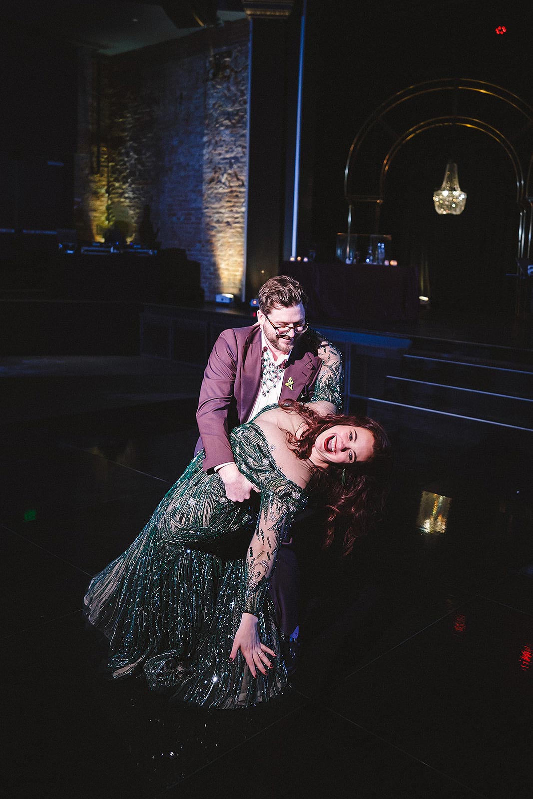 Tyler dipping Jessica on the dance floor