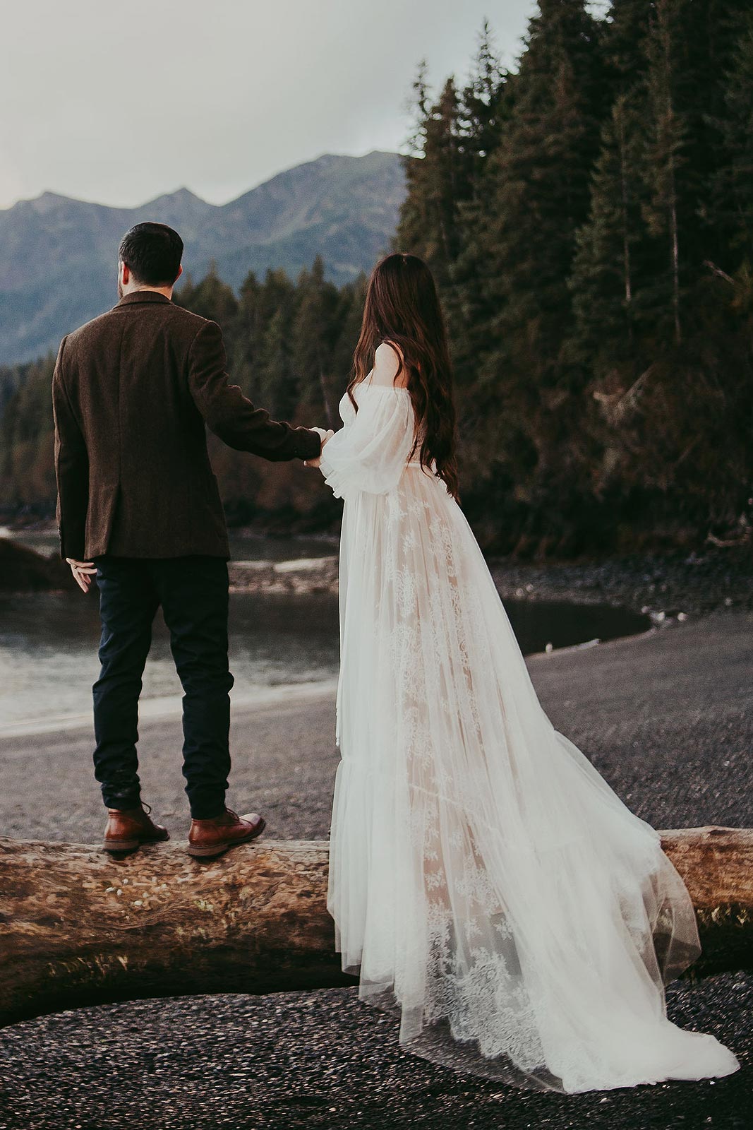 Caroline's boho wedding dress with royal train